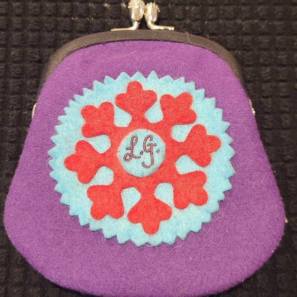 Lulu Guinness Wool Coin Purse Snowflake Purple Blue‎  #O